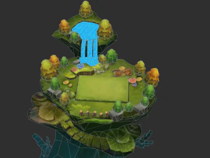 Waterfall Map Hand-Painted Game Assets 3D Model