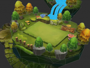 Waterfall Map Hand-Painted Game Assets 3D 模型