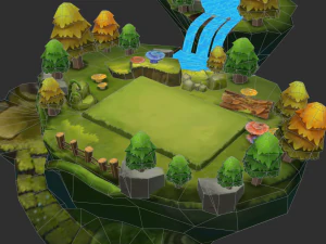 Waterfall Map Hand-Painted Game Assets 3D Model