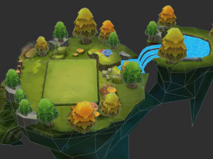 Waterfall Map Hand-Painted Game Assets 3D Model