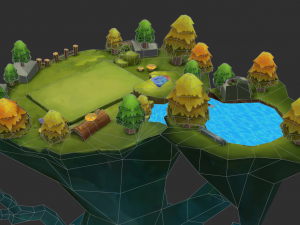 Waterfall Map Hand-Painted Game Assets 3D 模型