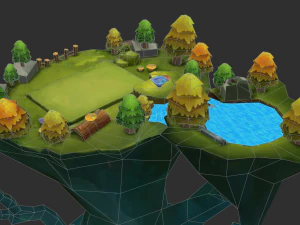 Waterfall Map Hand-Painted Game Assets 3D Model