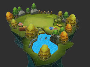 Waterfall Map Hand-Painted Game Assets 3D Model