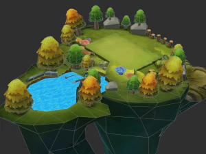 Waterfall Map Hand-Painted Game Assets 3D Model
