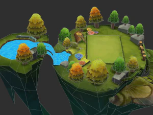 Waterfall Map Hand-Painted Game Assets 3D Model
