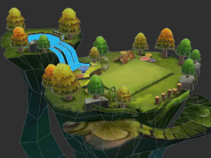 Waterfall Map Hand-Painted Game Assets 3D Model