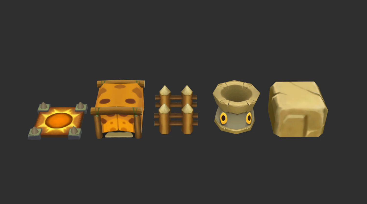 Jungle Items 1 Hand-Painted Game Assets 3D Model .c4d .max .obj .3ds .fbx .stl .blend 