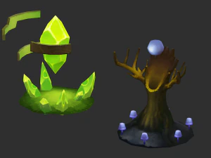 Waterfall Tower Hand-Painted Game Assets 3D Model