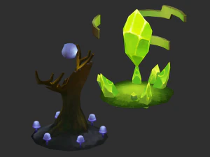 Waterfall Tower Hand-Painted Game Assets 3D Model