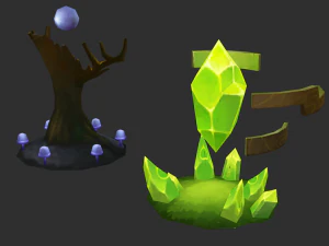 Waterfall Tower Hand-Painted Game Assets 3D Model