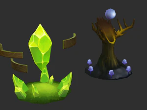 Waterfall Tower Hand-Painted Game Assets 3D Model