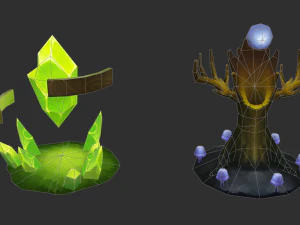 Waterfall Tower Hand-Painted Game Assets 3D Model