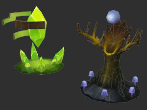 Waterfall Tower Hand-Painted Game Assets 3D Model