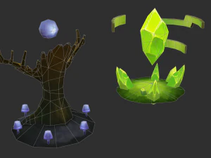 Waterfall Tower Hand-Painted Game Assets 3D Model