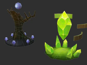 Waterfall Tower Hand-Painted Game Assets 3D Model