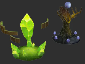 Waterfall Tower Hand-Painted Game Assets 3D Model