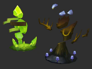 Waterfall Tower Hand-Painted Game Assets 3D Model