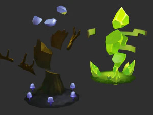 Waterfall Tower Hand-Painted Game Assets 3D Model