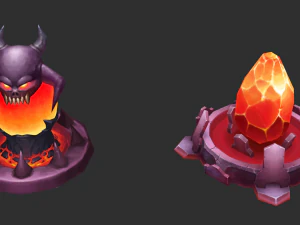 Recursos do jogo pintados &agrave; m&atilde;o da Volcano Tower Modelo 3D