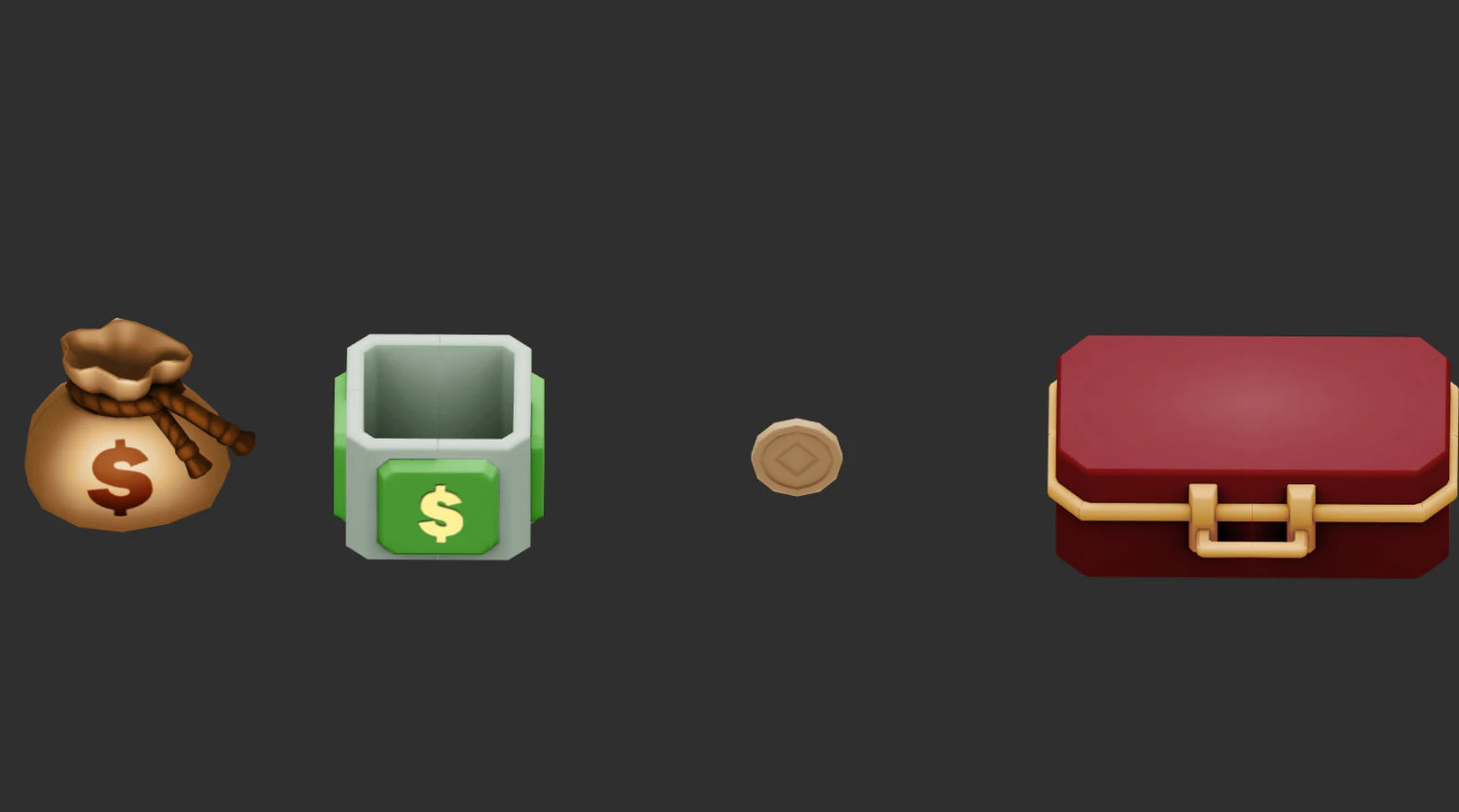 Bags Coins Chests Items Hand-Painted Game Assets 3D Model .c4d .max .obj .3ds .fbx .stl .blend 