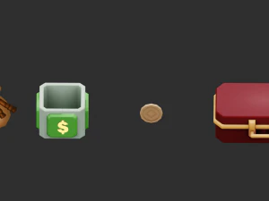 Sacos Moedas Ba&uacute;s Itens Ativos de jogo pintados &agrave; m&atilde;o Modelo 3D