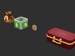 Bags Coins Chests Items Hand-Painted Game Assets 3D Model