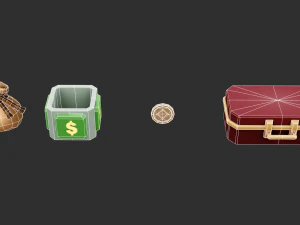 Bags Coins Chests Items Hand-Painted Game Assets 3D Model