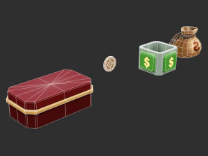 Bags Coins Chests Items Hand-Painted Game Assets 3D Model