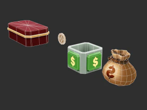 Bags Coins Chests Items Hand-Painted Game Assets 3D Model