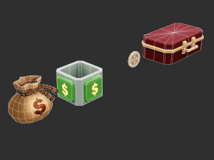 Bags Coins Chests Items Hand-Painted Game Assets 3D Model