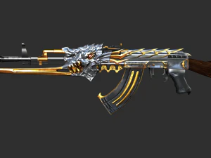 Pistol AK47 In ferno Handpainted Game Asset 3D Model