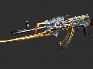 Pistol AK47 In ferno Handpainted Game Asset 3D Модель