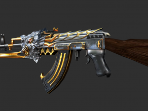 Pistol AK47 In ferno Handpainted Game Asset 3D Модель