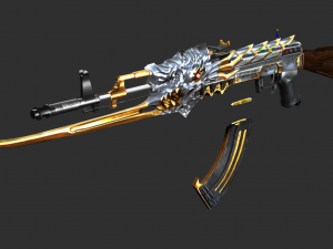 Pistol AK47 In ferno Handpainted Game Asset 3D Модель