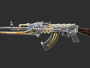 Pistol AK47 In ferno Handpainted Game Asset 3D Модель
