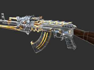 Pistol AK47 In ferno Handpainted Game Asset 3D Модель