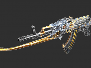 Pistol AK47 In ferno Handpainted Game Asset 3D Модель