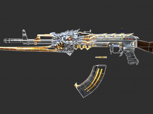Pistol AK47 In ferno Handpainted Game Asset 3D Модель