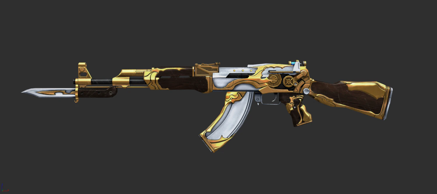 Pistol AK47 Royal Guard Handpainted Game Asset 3D Model .c4d .max .obj .3ds .fbx .stl .blend 
