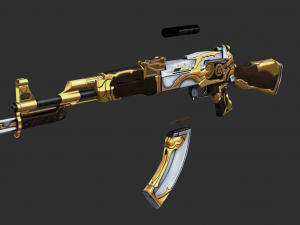 Pistol AK47 Royal Guard Handpainted Game Asset Modelo 3D