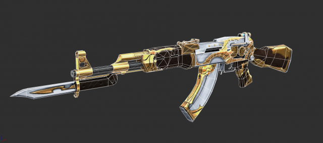 Pistol AK47 Royal Guard Handpainted Game Asset 3D Модель In.