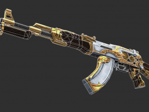 Pistol AK47 Royal Guard Handpainted Game Asset Modelo 3D