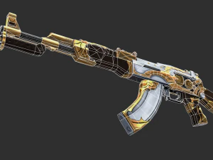 Pistol AK47 Royal Guard Handpainted Game Asset 3D Model