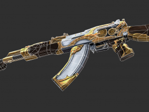 Pistol AK47 Royal Guard Handpainted Game Asset Modelo 3D