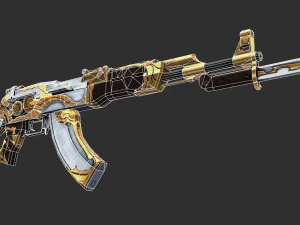 Pistol AK47 Royal Guard Handpainted Game Asset 3D Model