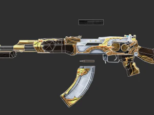 Pistol AK47 Royal Guard Handpainted Game Asset 3D Model