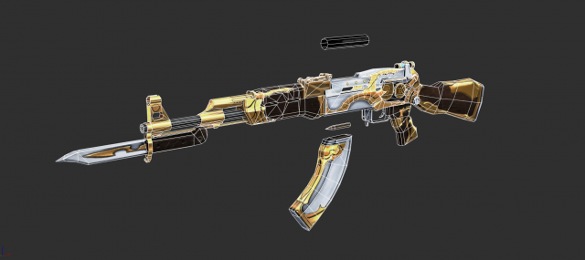 Pistol AK47 Royal Guard Handpainted Game Asset 3D Модель In.