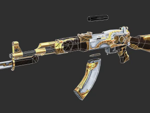 Pistol AK47 Royal Guard Handpainted Game Asset 3D Model