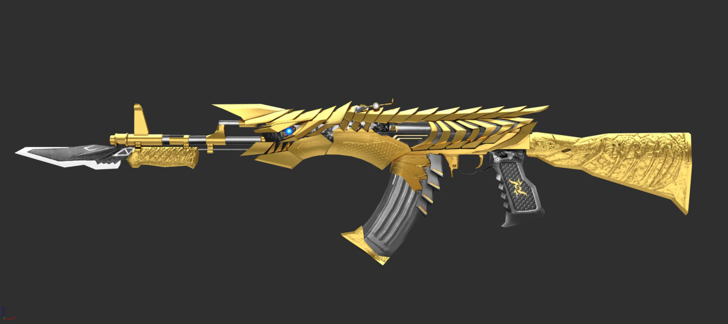 Pistol Noble Gold AK47 Handpainted Game Asset 3D Model .c4d .max .obj .3ds .fbx .stl .blend