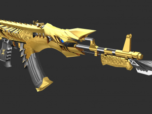 Pistol Noble Gold AK47 Handpainted Game Asset 3D Model
